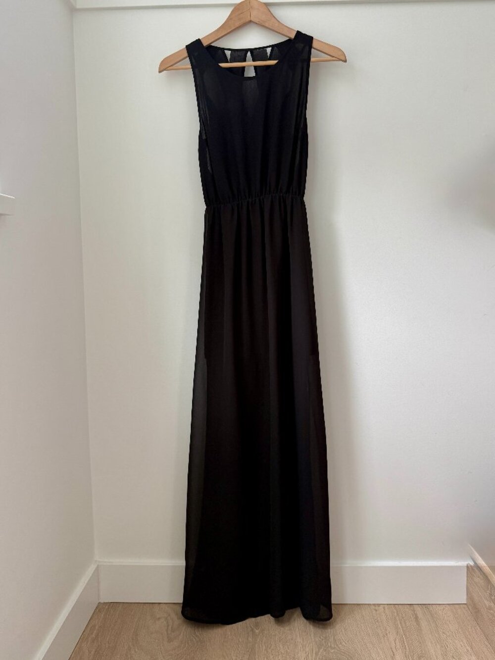 BEAUTIFUL Black Chiffon Lattice Strappy Cutout Back Maxi Dress